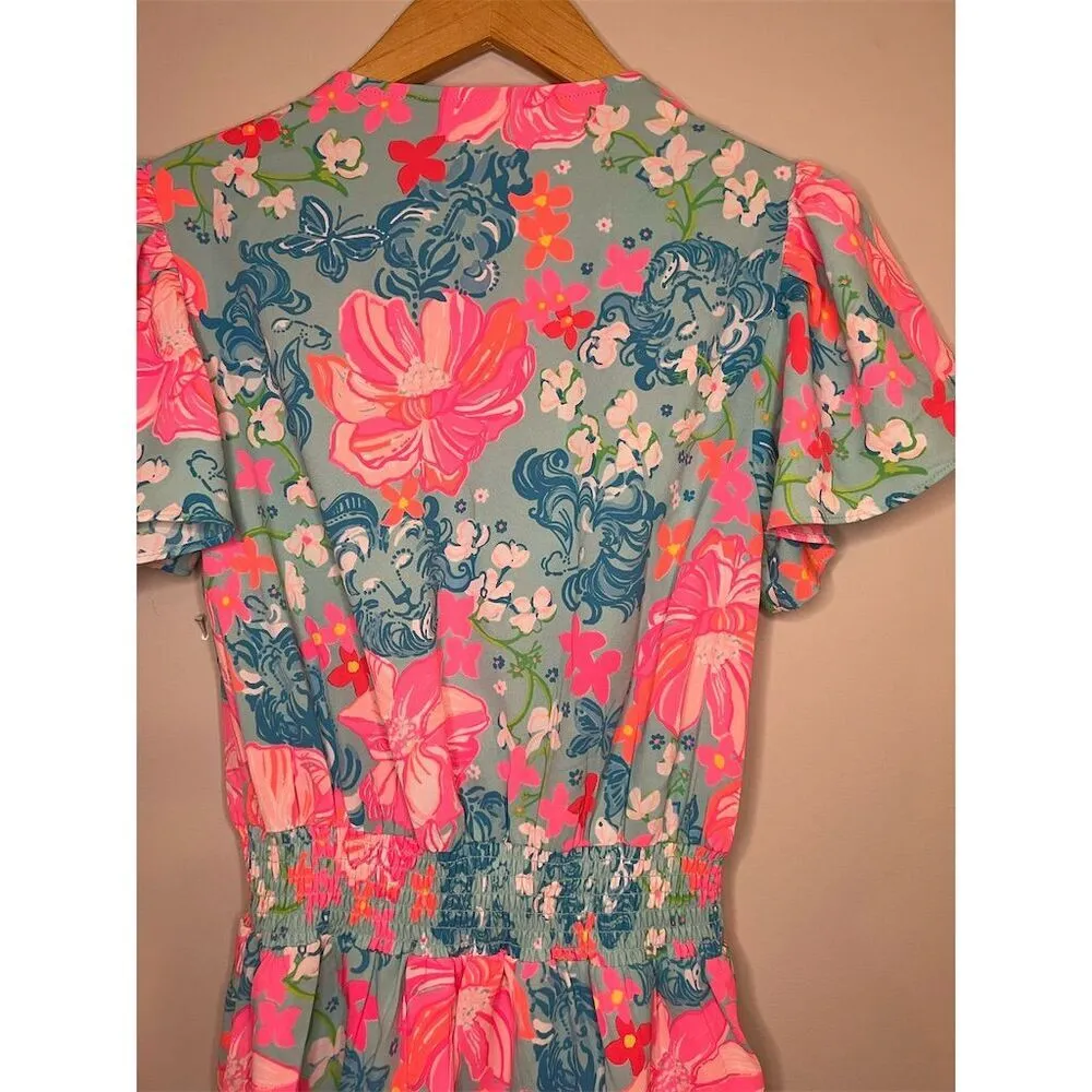 NWT Lilly Pulitzer Maryanne Flutter Sleeve Dress Size 0 Surf Blue Luscious Lions - Image 7