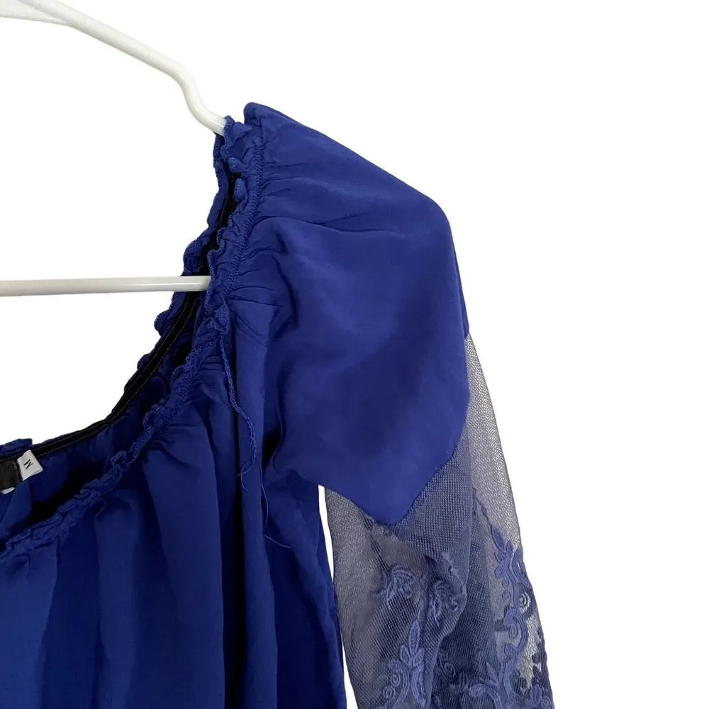 Mink Gal Lightweight blue cropped long sleeved lace off the shoulder bandeau top Size M - Image 2