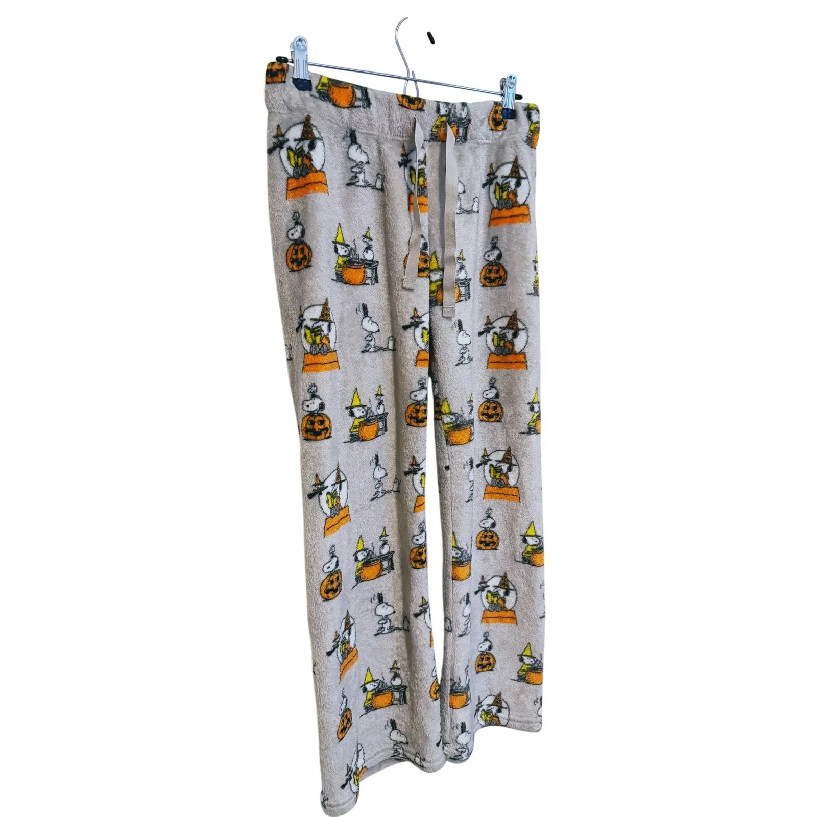 Peanuts Snoopy Halloween Pajama Pants Small Cozy Fleece Fall Lounge Cartoon Gray - Image 3