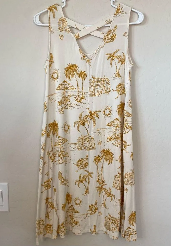 Style & Co Womens Medium Dress White Yellow Knit Tank Beach Knit Stretch - Image 3