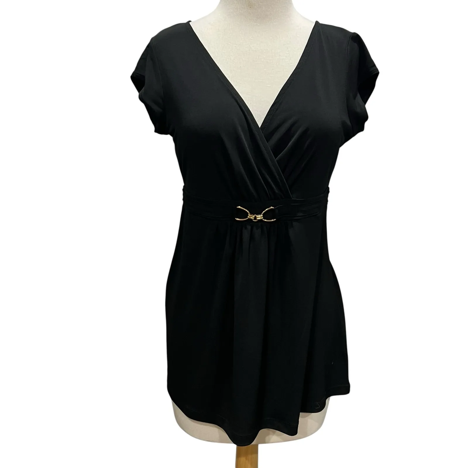 New York Company Y2K Babydoll Top Women S Black Buckle Stretch Whimsygoth Chic - Image 2