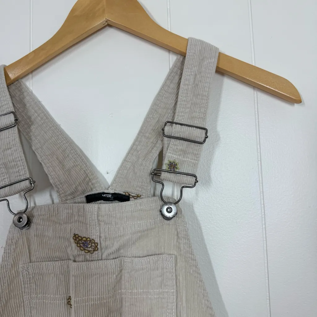 Vans  Cream Corduroy Embroidered Overalls - Image 3