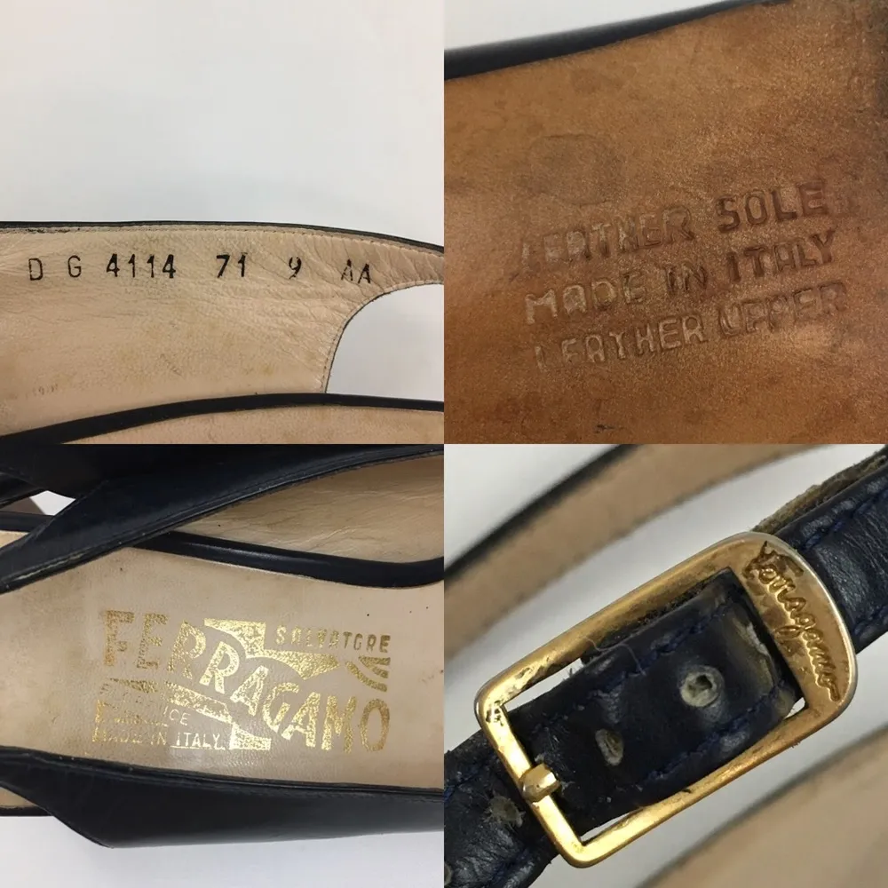 Salvatore Ferragamo Black/Navy Slingback Heels 9 - Image 6