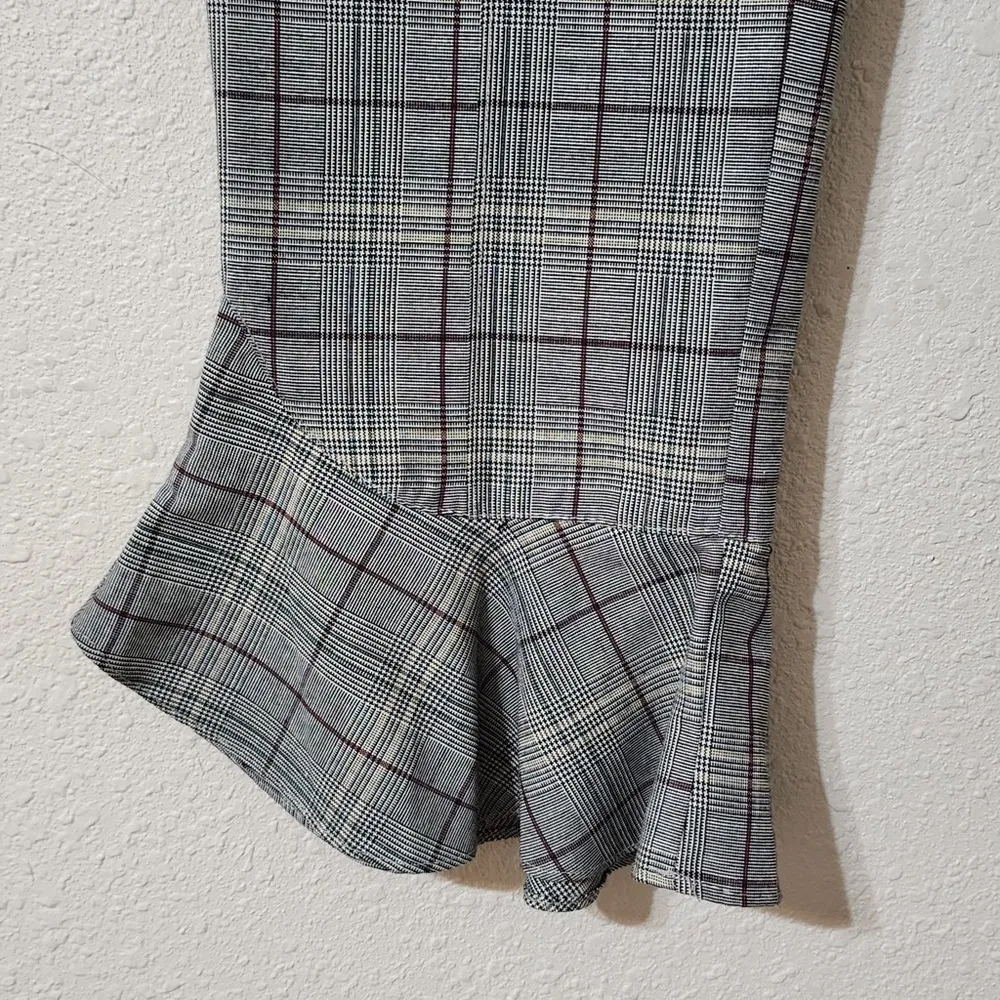 RO&DE Gingham Plaid Check Pants Ruffle Flared Hem Cropped Womens‎ Size XS Gray - Image 6