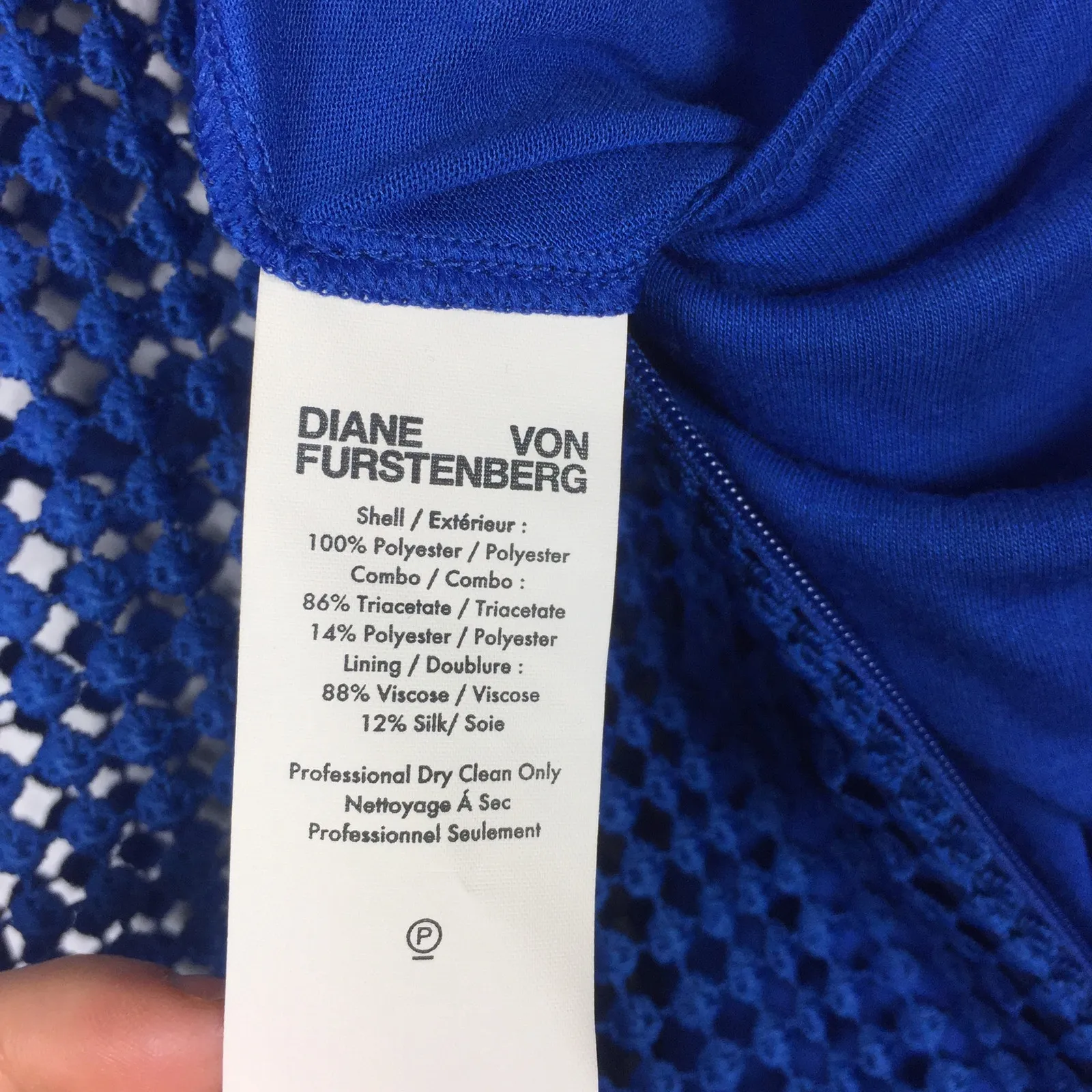 Diane Von Furstenberg Blue Chain Lace Mini Dress Size 4 Short Sleeve Crochet - Image 7