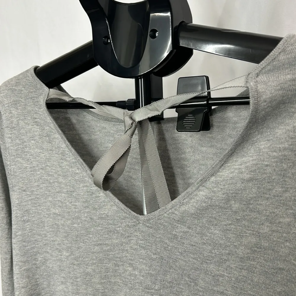 Garnet Hill Heathered Grey Silk Cotton Blend Knit Top Tie Back - Image 7