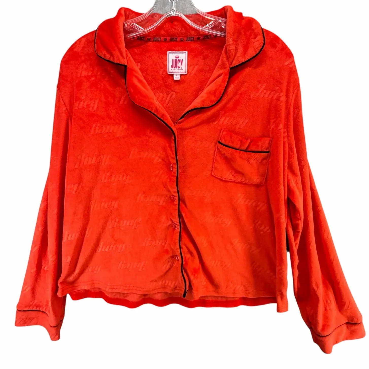 Juicy Couture Velvet Pajama Set Top & Pants Large Red Velour Embossed Logo Cozy - Image 2