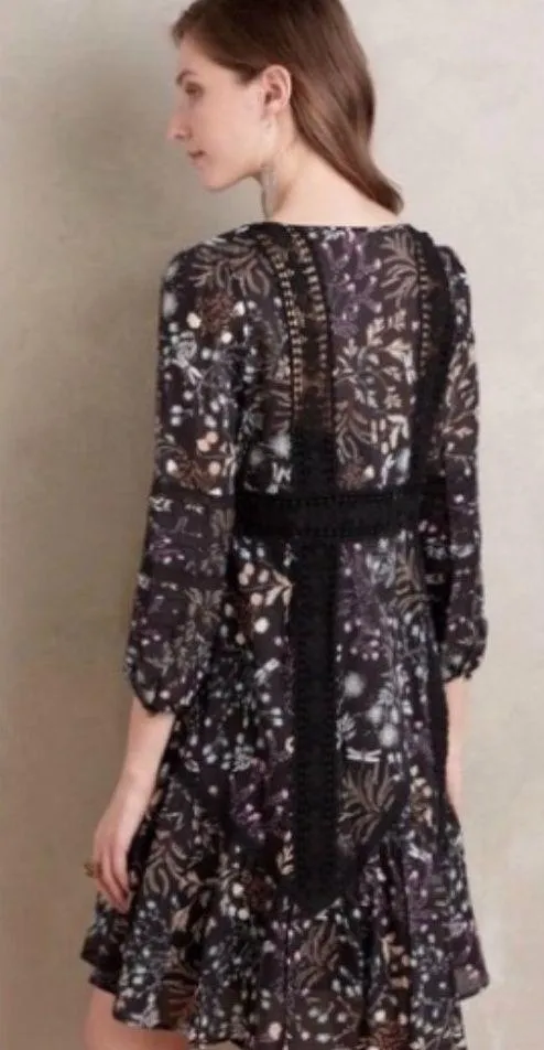 Moulinette Soeurs Anthropologie Floral Print Dress Lace Trim Size 2 Women's - Image 2