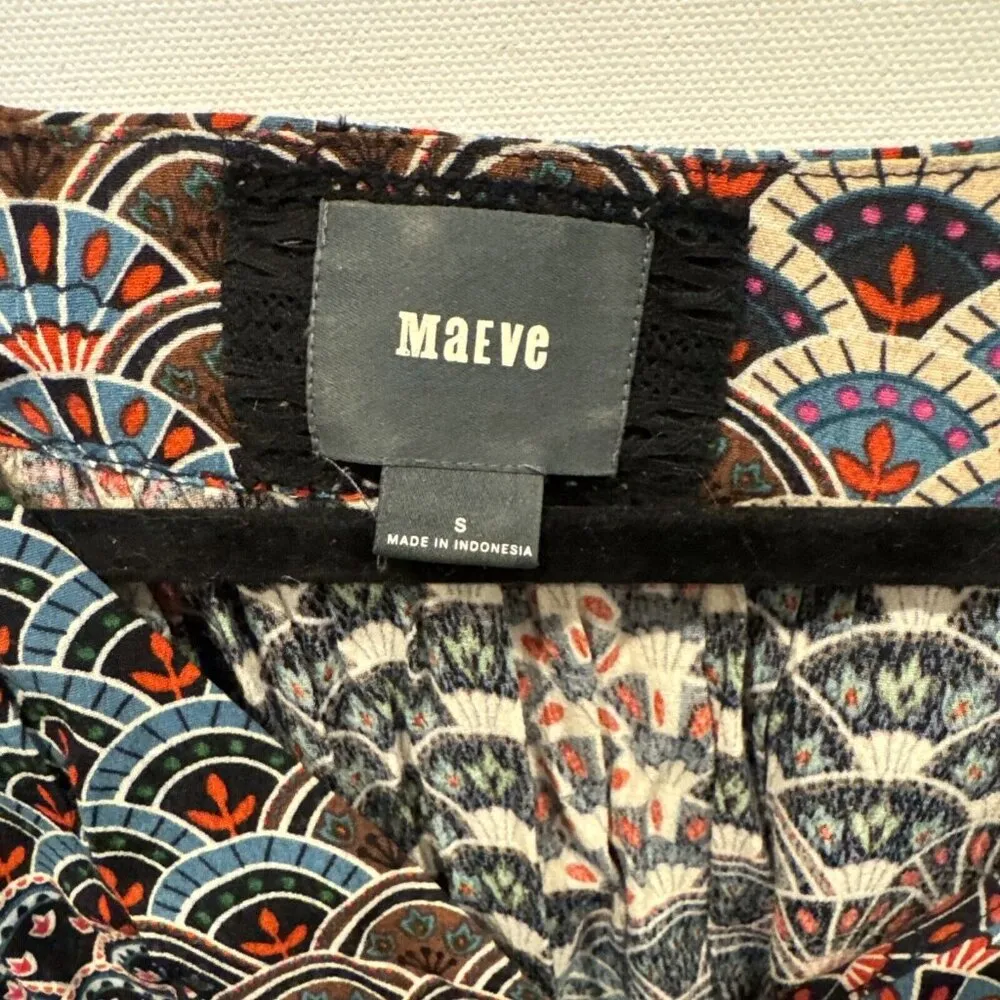 ANTHROPOLOGIE Maeve Size S Monaco Tiered Fan Print Flared Long Sleeve Dress - Image 4