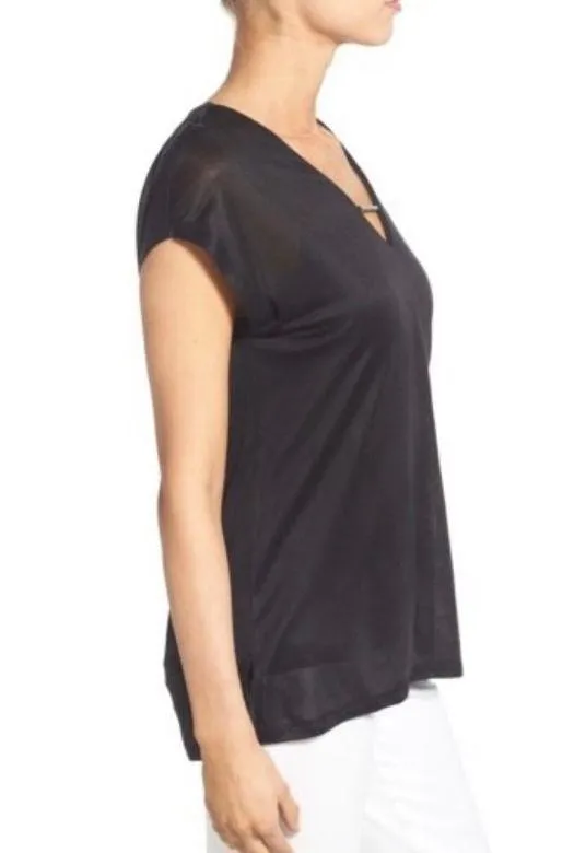 bar detail knit v-neck top - Image 2