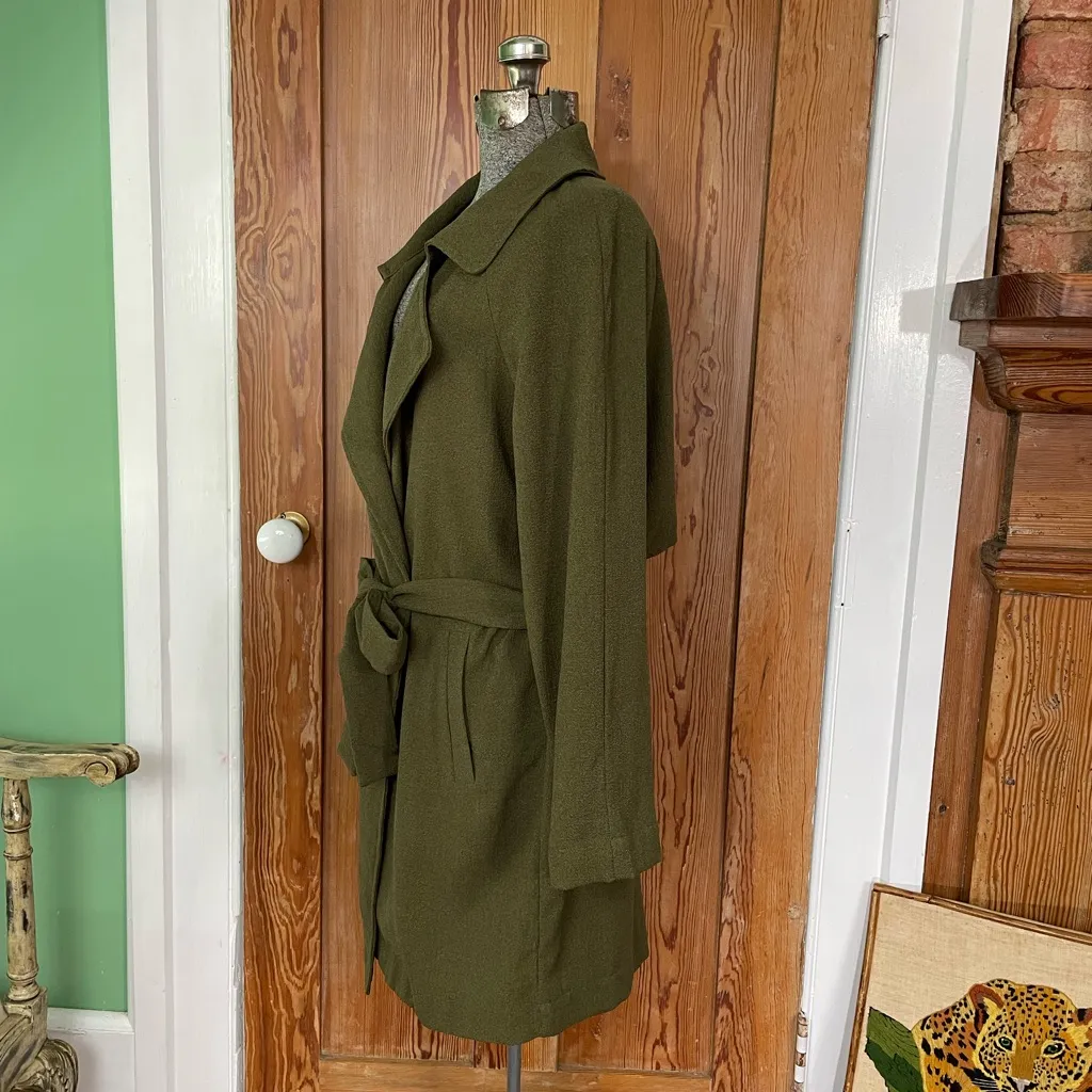 SOPHIE RUE Classic Lightweight Belted Lightweight Olive Green Trench Coat~XL - Image 6