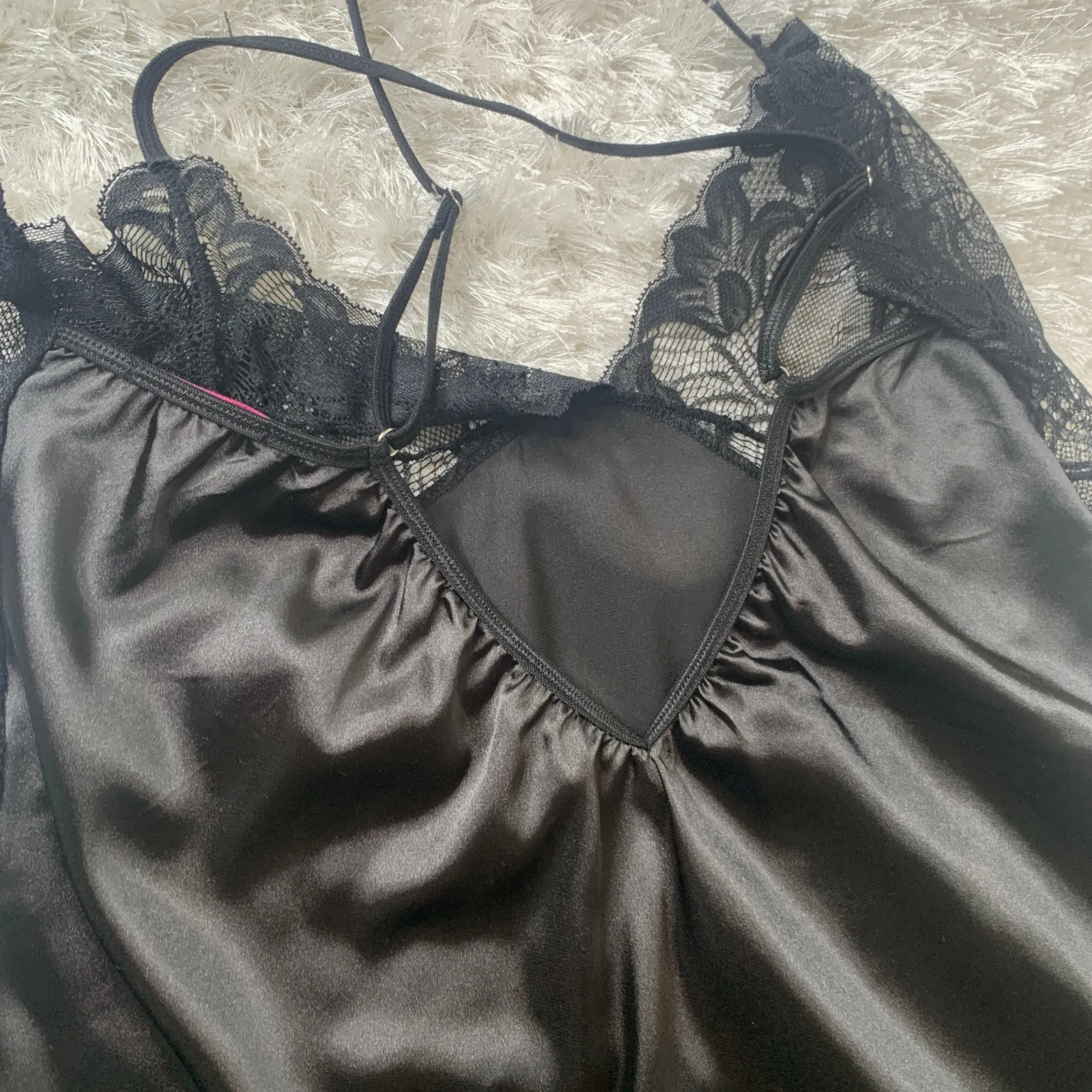 Black Satin and Lace AvidLove XXL Slip Neglige Dress - Image 6