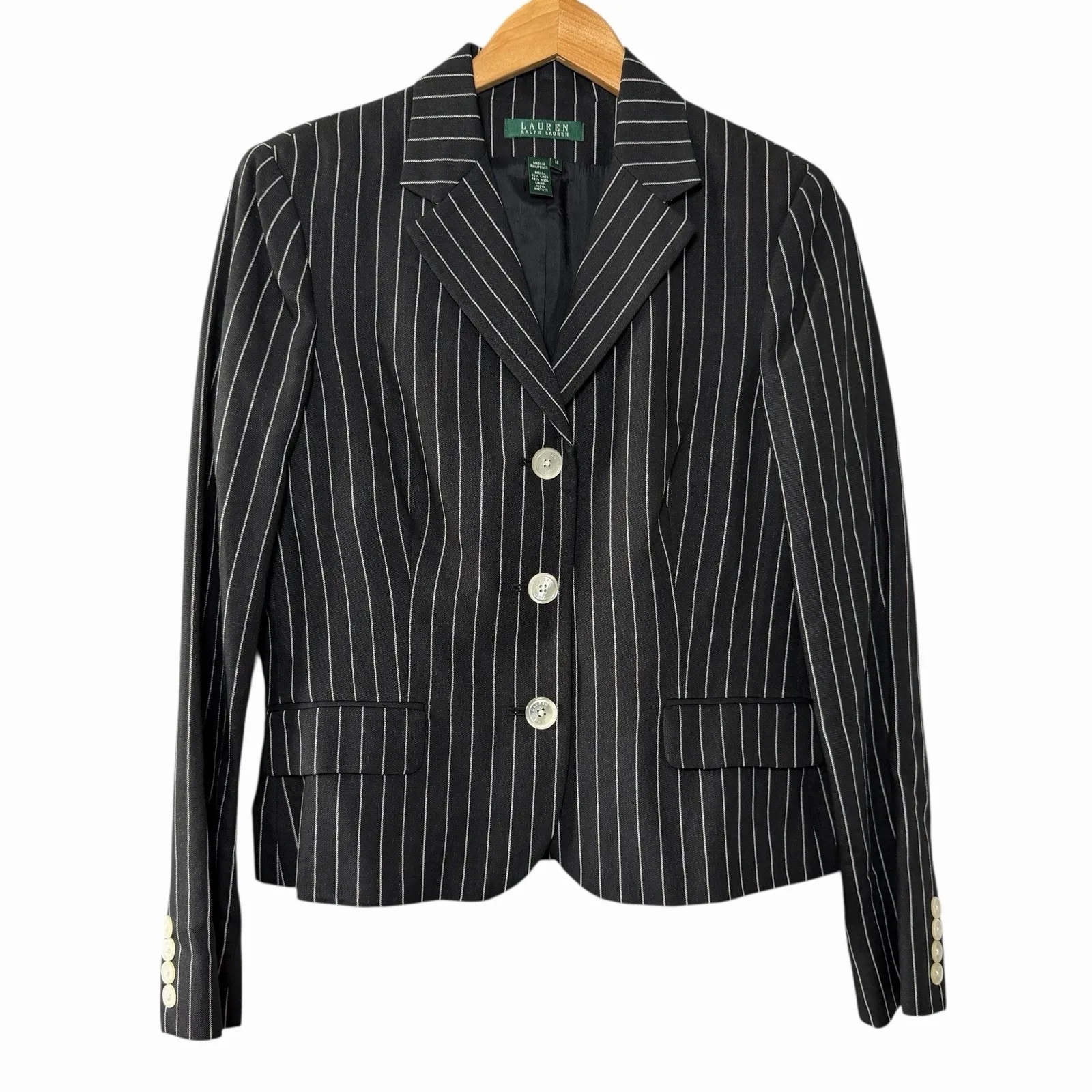 Lauren Ralph Lauren Womens Pinstripe Blazer Size 10 Girl Boss Energy Office Core - Image 2
