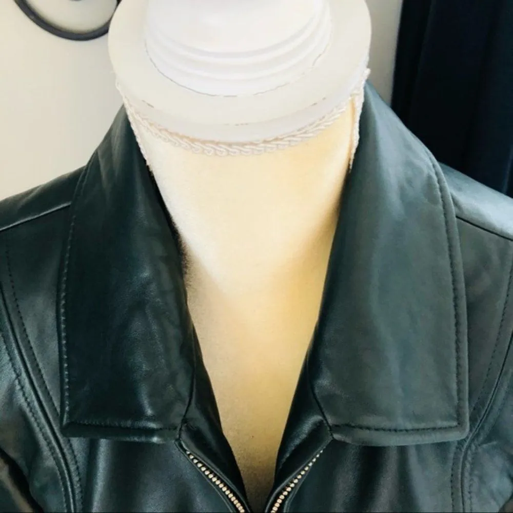 Preston & York Lambskin Leather Moto Jacket, Luxurious, Dark Green, Small, NWT‎ - Image 10