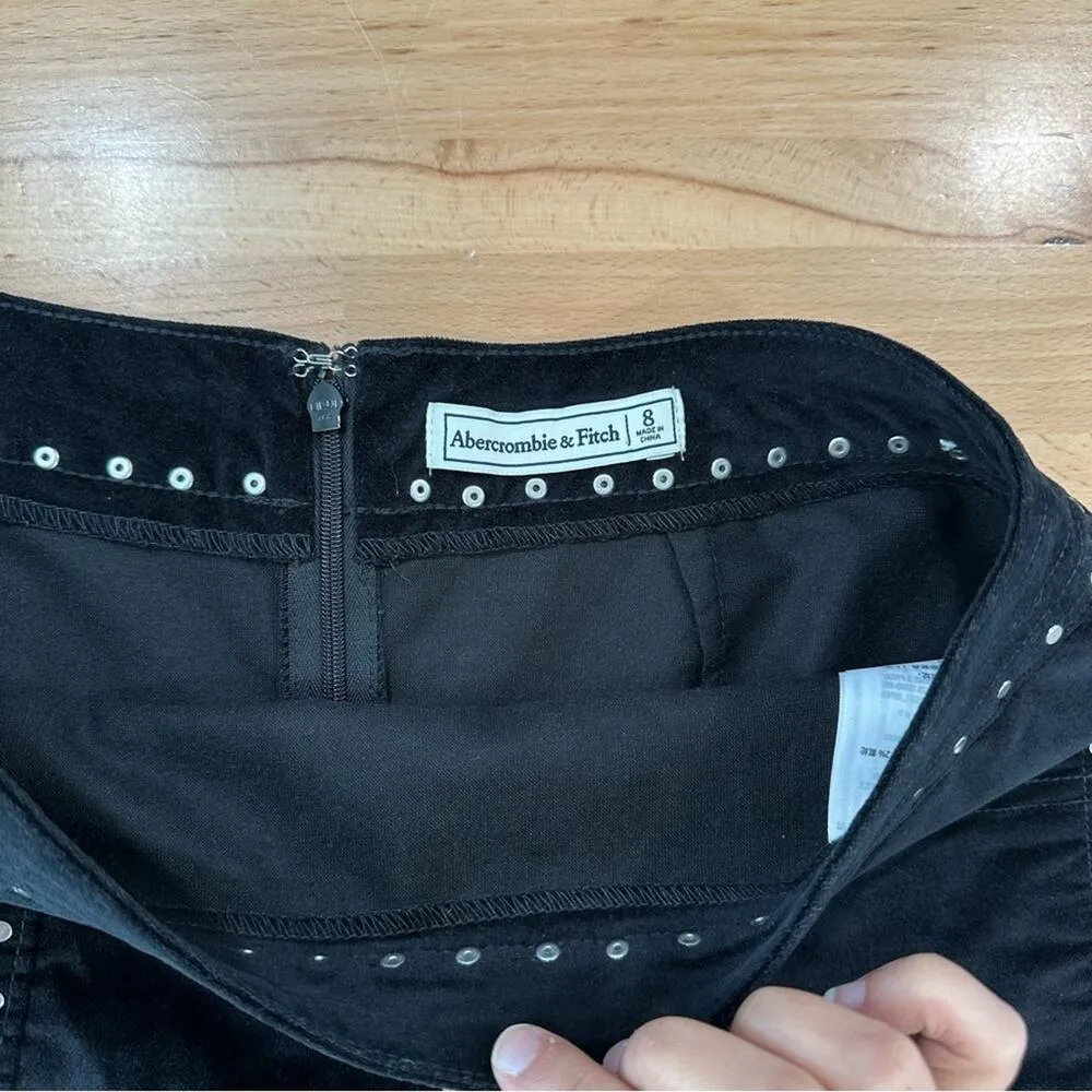 Abercrombie & Fitch Studded Black Velvet Mini Skirt size 8 - Image 5