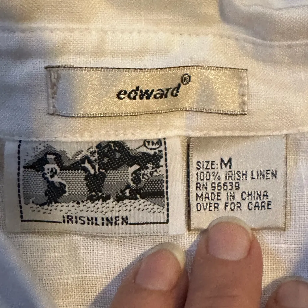 Vintage Edward 100% Irish Linen Medium Sleeve Button Up Shell Buttons EUC White - Image 7