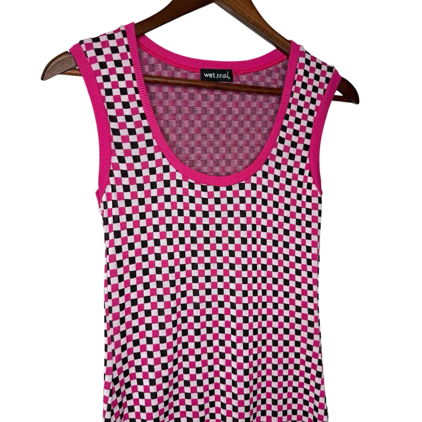 90s Y2K Wet Seal Dress XS S Checkered‎ Gogo Skater Knit Tank Stretch Made In USA - Image 6
