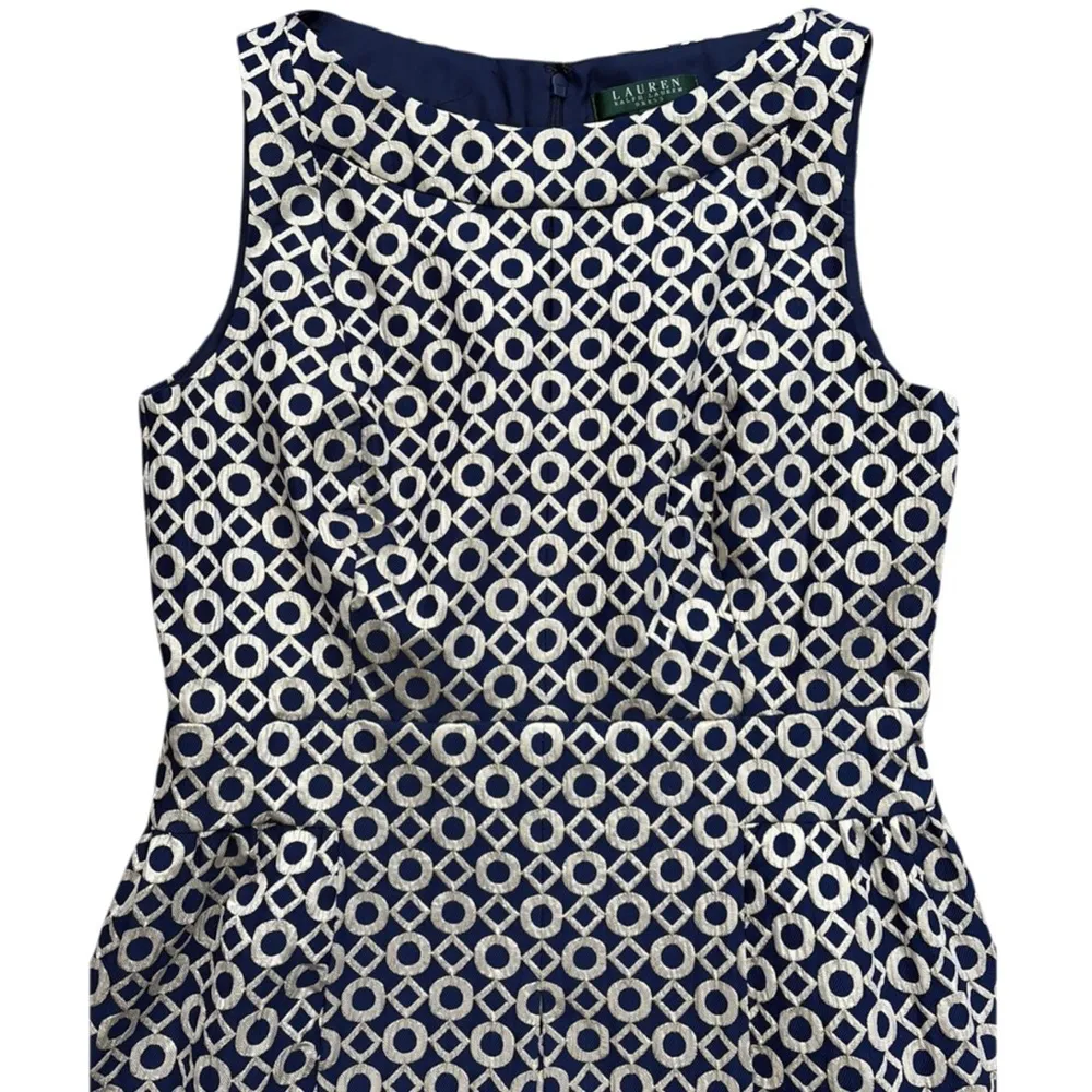 NWT Lauren Ralph Lauren Navy Metallic Gold Dress Size 8 Retail $184.00 - Image 2