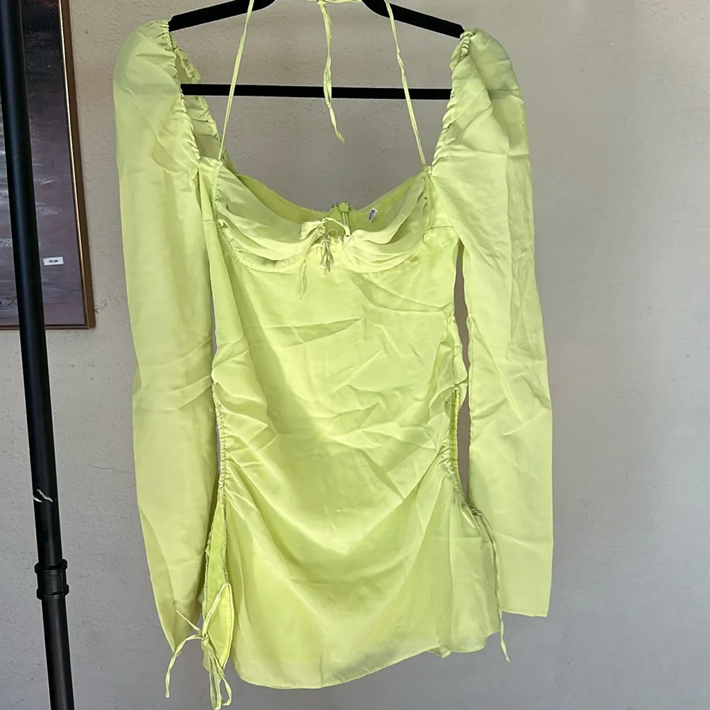 House of CB ‘Baby’ Lime‎ Chiffon Halter Mini Dress NWOT size S - Image 4