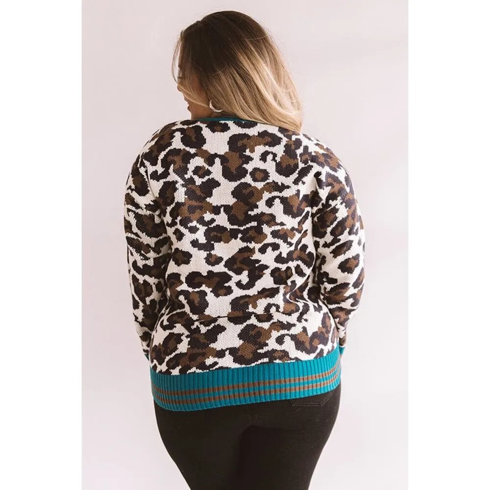 New | Women’s 1x/2x Oddy Boutique Leopard Print Sweater Brown - Image 4