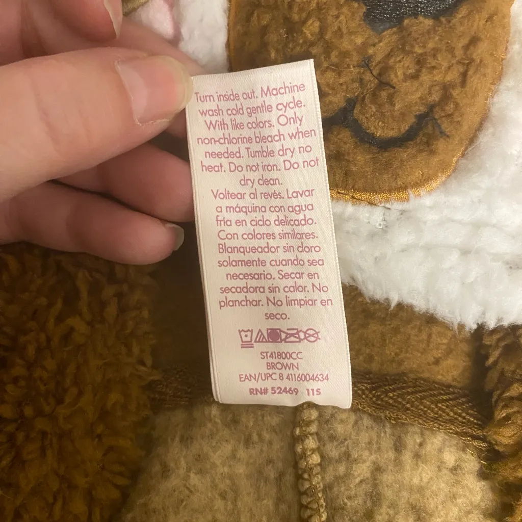 Cozy Fuzzy Sloth Hooded Onesie Pajamas Brown Secret Treasures Size Small (4–6) - Image 4