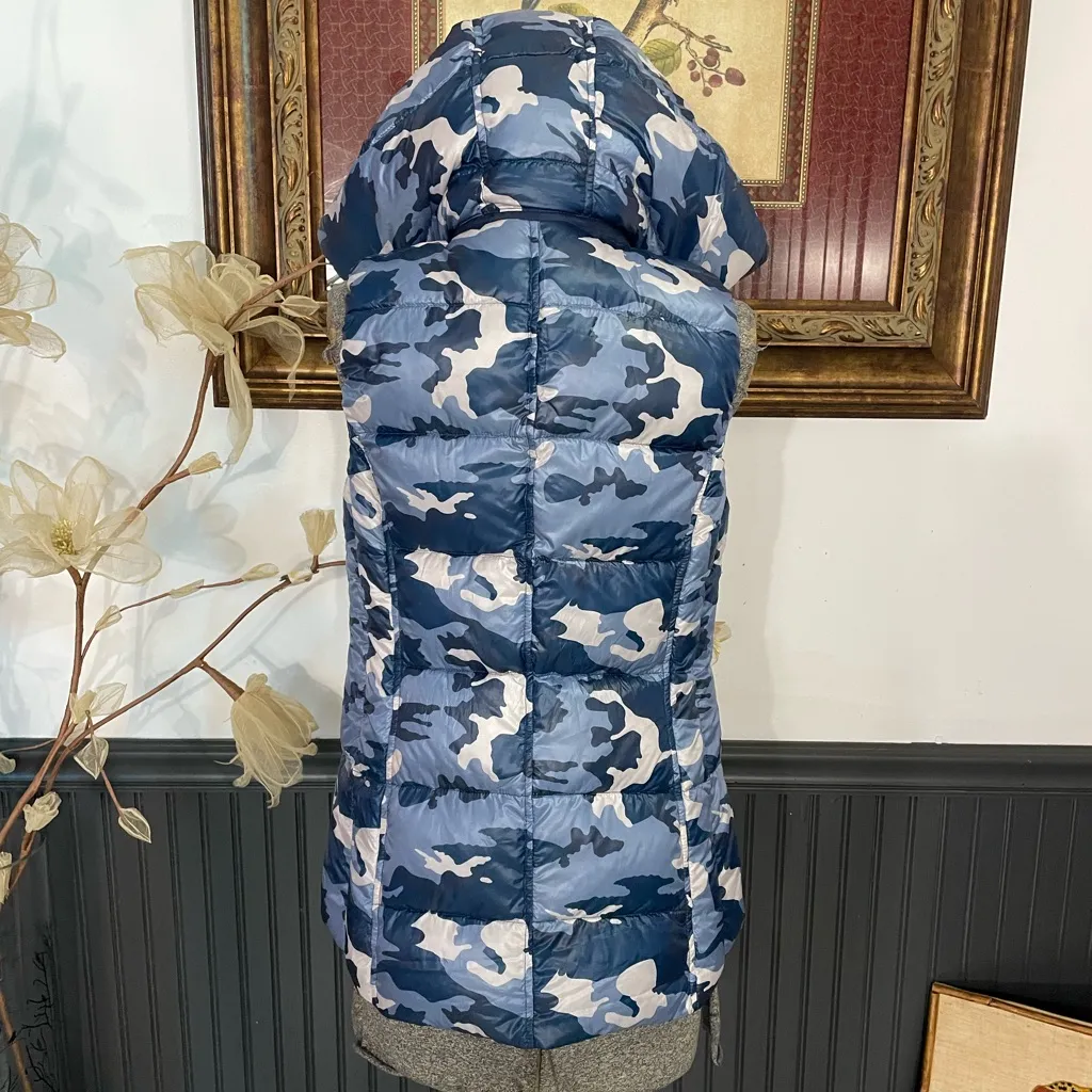 My Anorak Blue Camo Removable Hooded Duck Down Puffer Vest Outerwear Sz S 🧡 White - Image 9