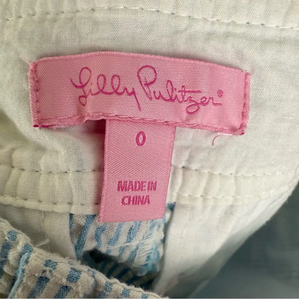 LILLY PULITZER Seersucker Palm Tree Shorts Size 0 Women's Blue stripe pink - Image 4