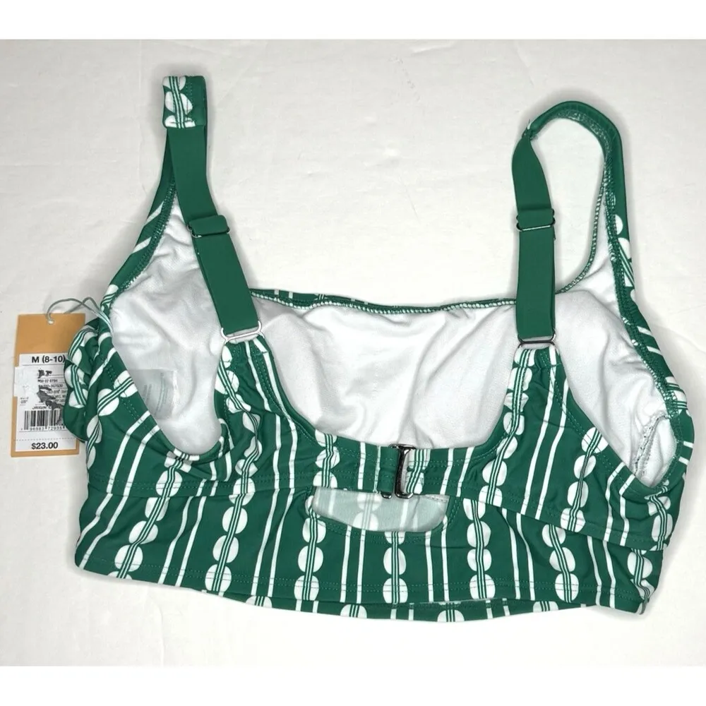 Kona Sol Longline Bikini Top Green White Global Print Women's Size M 8 - 10 New! - Image 4