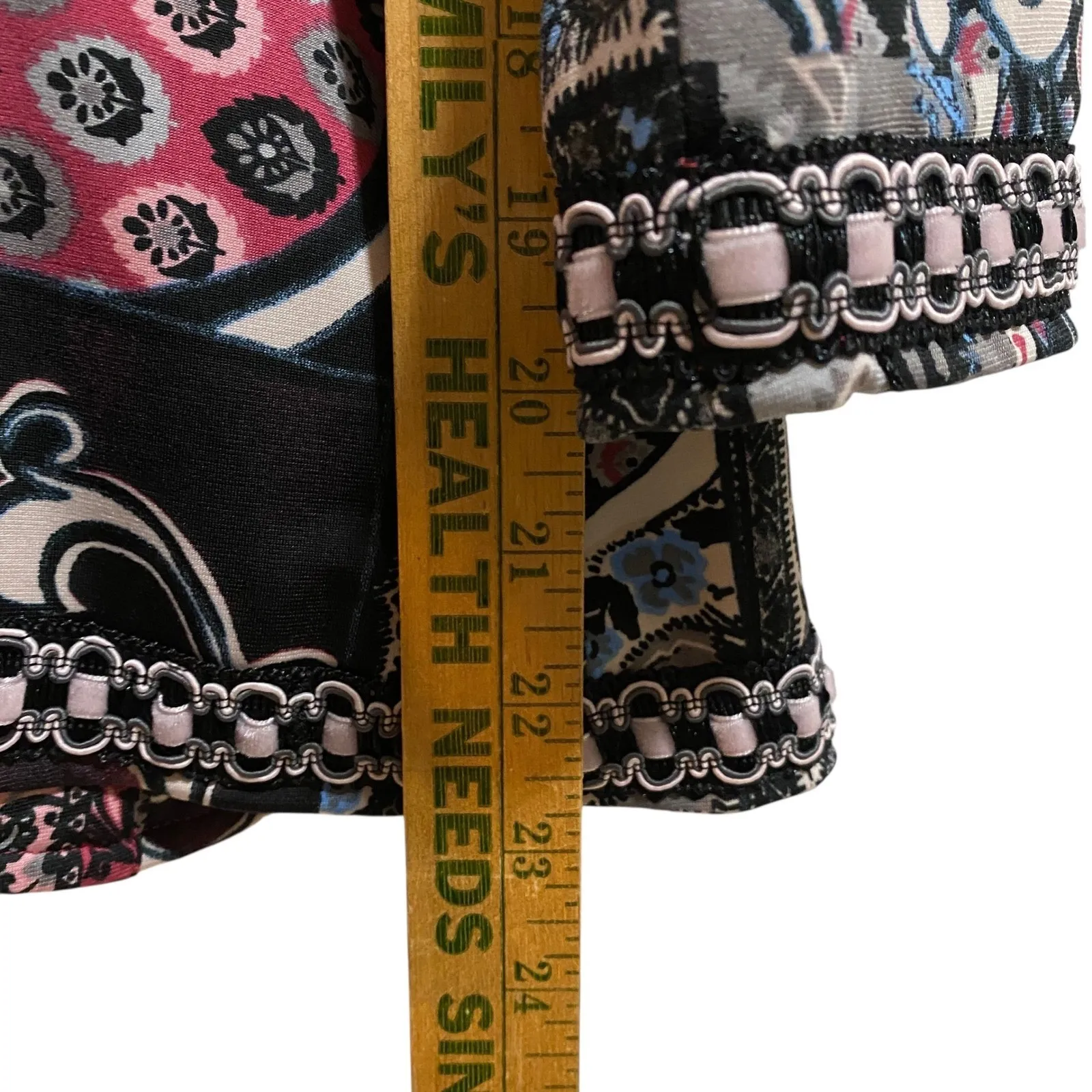 Joan Rivers Large Colorful Paisley Patchwork Open Front Blazer Jacket Artsy Black - Image 8