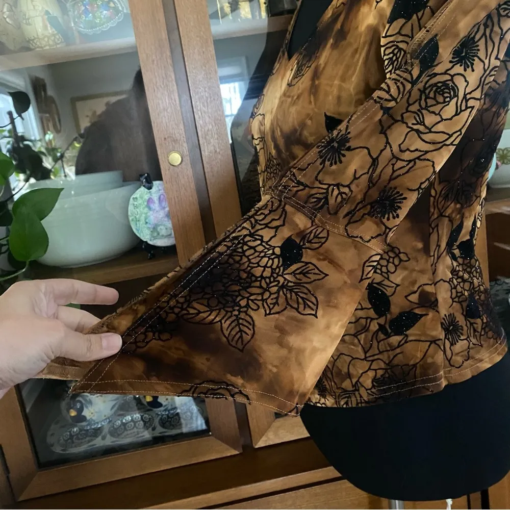 Vintage 90’s Cartise International Cold Shoulder Bell Sleeve Glitter Top Brown Size M - Image 5