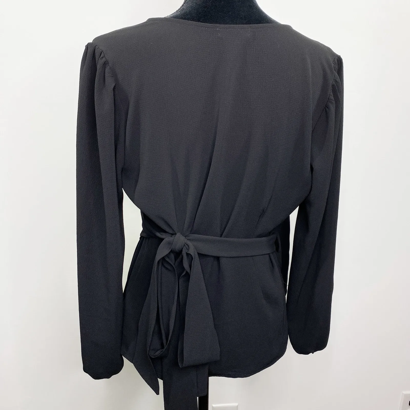 Chelsea 28 Black Long Sleeve Wrap Front Surplice V-Neck Top Women's Size Medium - Image 2