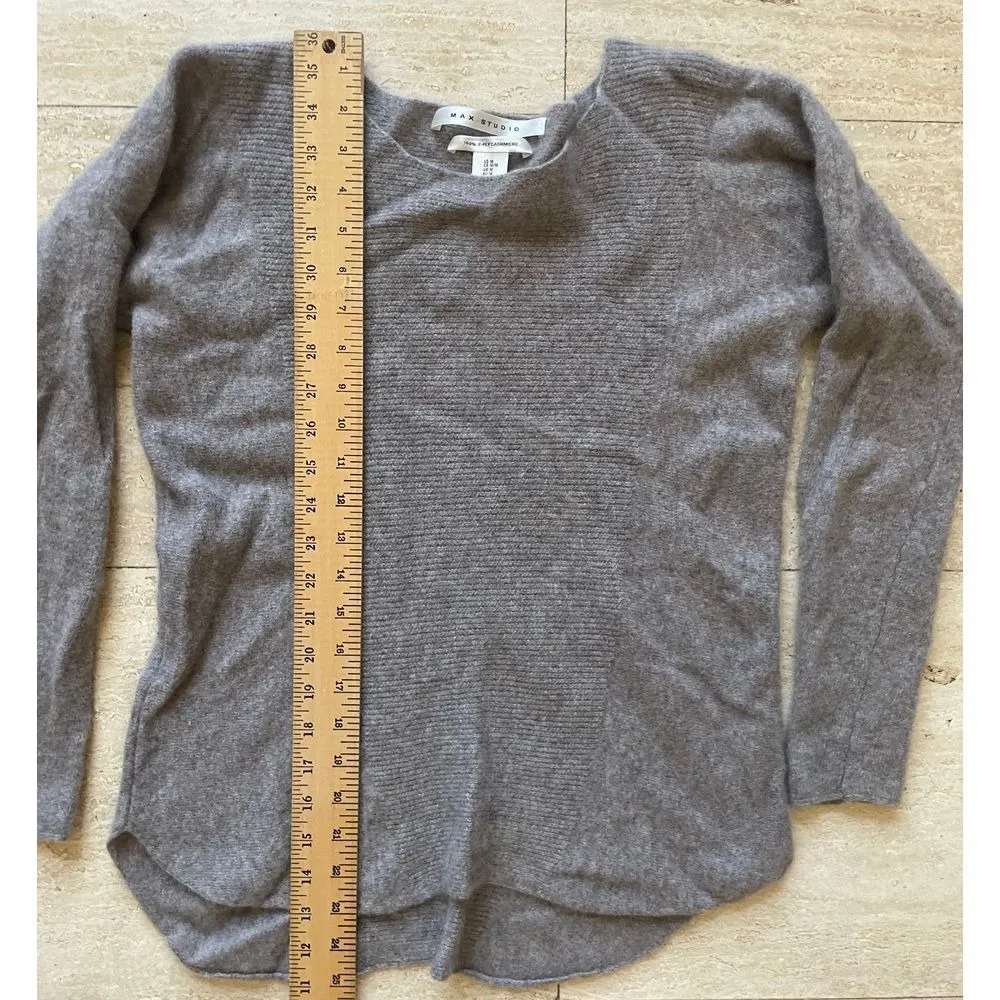 Max Studio 100% 2-Ply Cashmere Beige Brown Long Sleeve Sweater‎ Women's M - Image 4