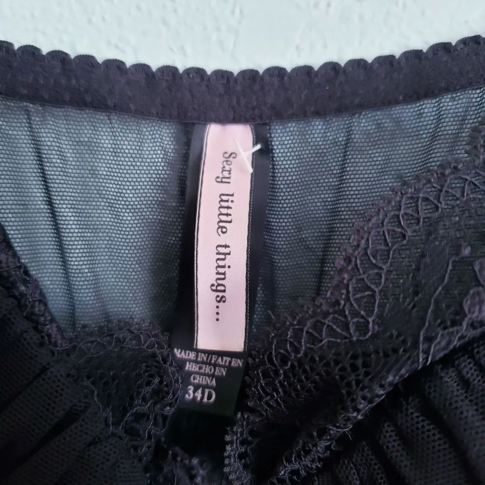 Victoria's Secret Sexy Little Things Black Lace Rhinestone Babydoll Tank 34D - Image 5