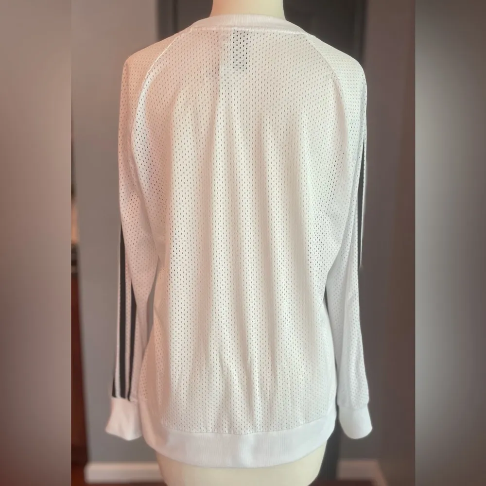 Adidas Women's White Mesh Jersey Athletic Top with Black Stripes Long Sleeve - Image 3