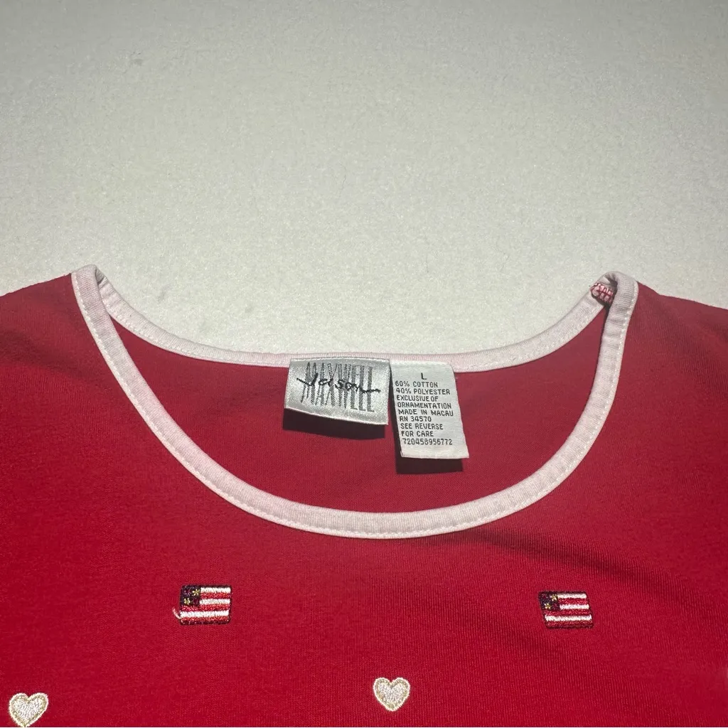 Vintage Jason Maxwell Red Patriotic T-Shirt USA Flag Hearts Stars Size Large - Image 5