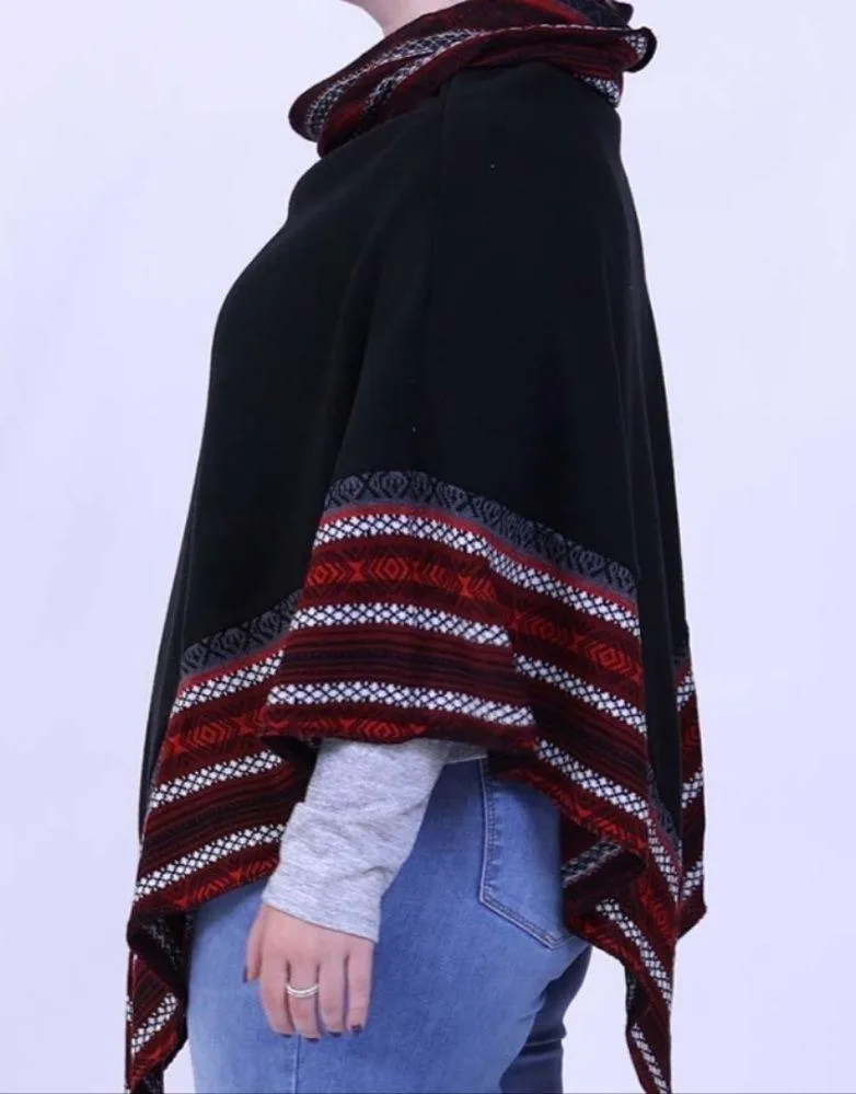 Le Moda black with red sweater trim poncho fits one size - Image 2