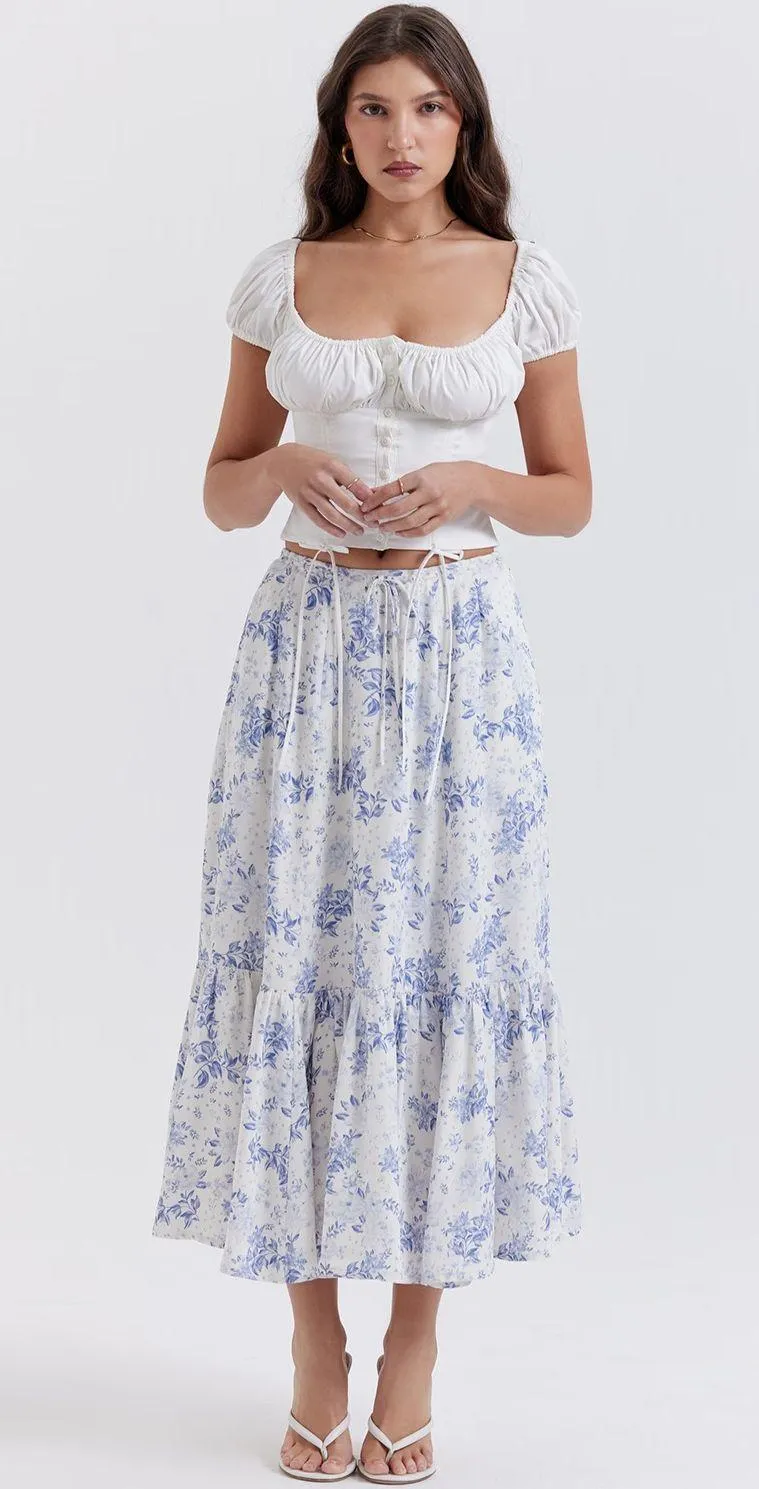 Blue White Floral Aitana Maxi Skirt XS - Image 4