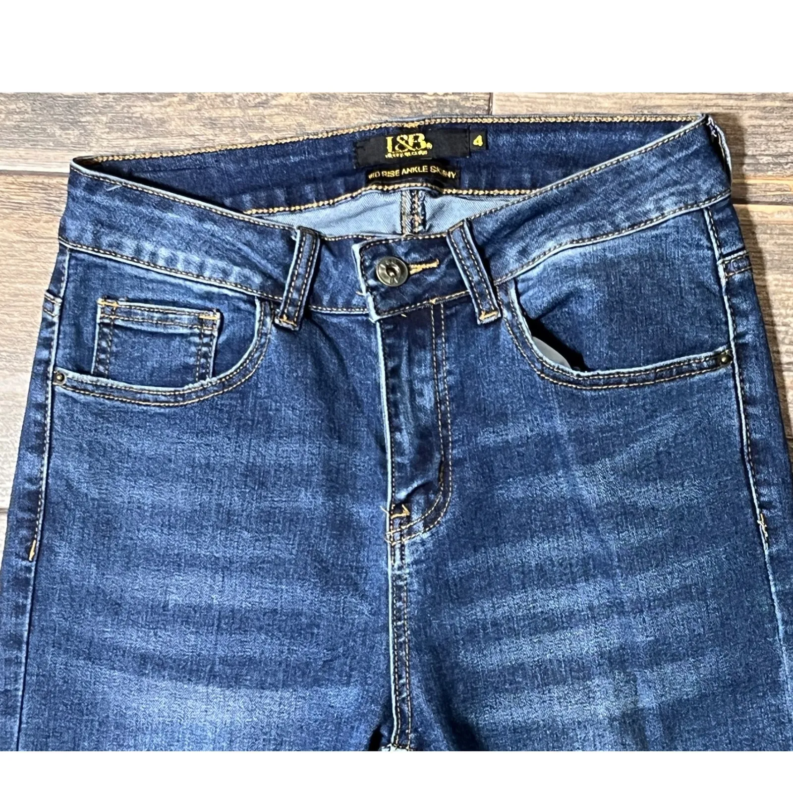 L&B Mid Rise Ankle Skinny Jeans Distressed Frayed Hem Size 4 Boho Festival Chic Blue - Image 3