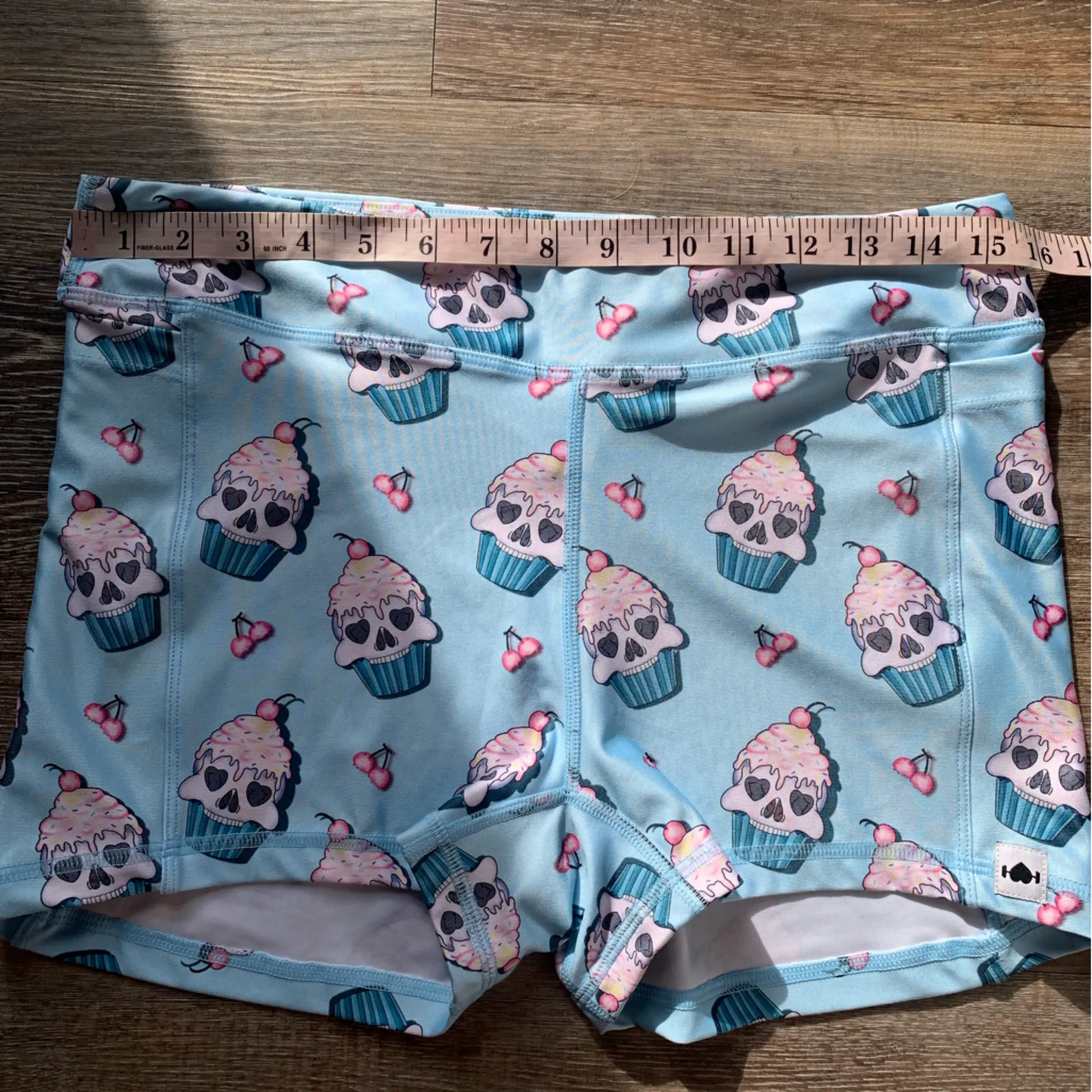 WodBottom Light Blue Skull Cupcake Lifting Shorts XXL - Image 4