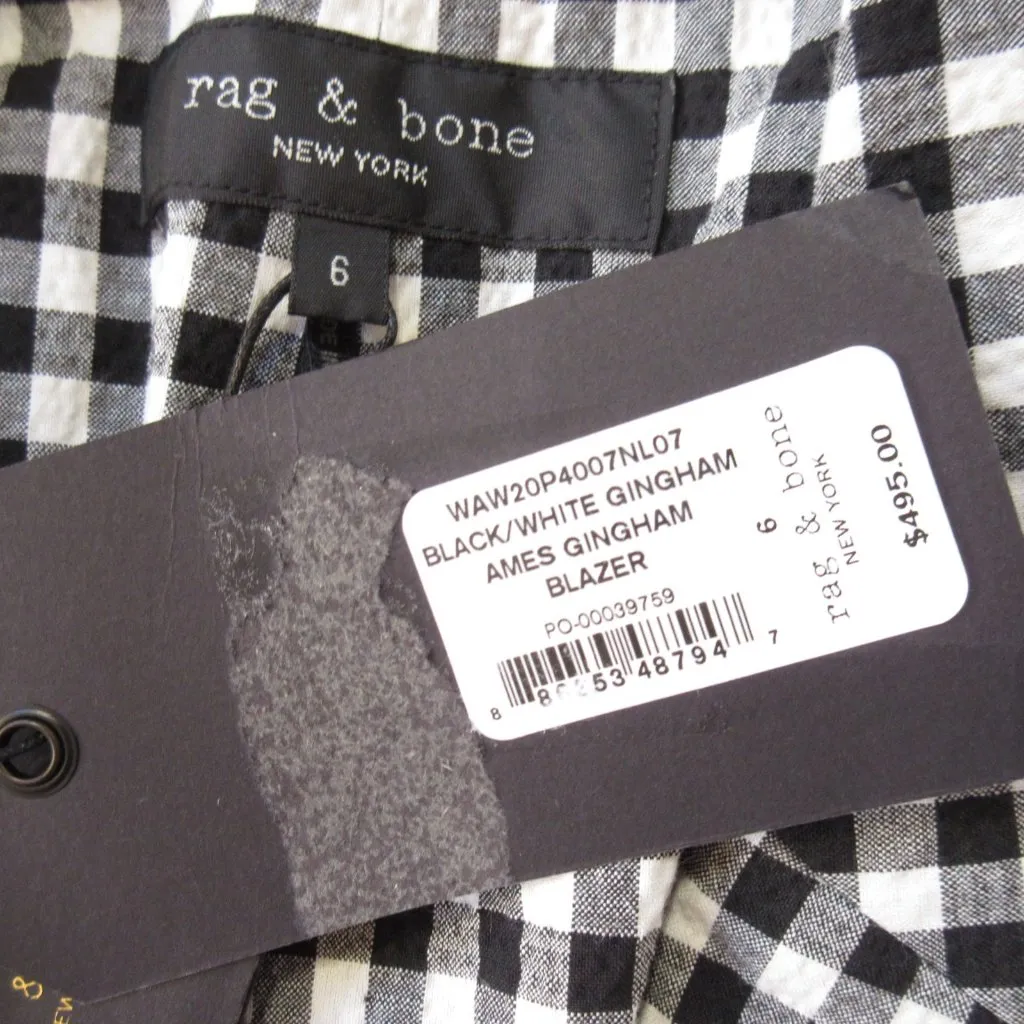 NWT Rag & Bone Ames Blazer in Black White Gingham Seersucker Jacket 6 $495 - Image 8