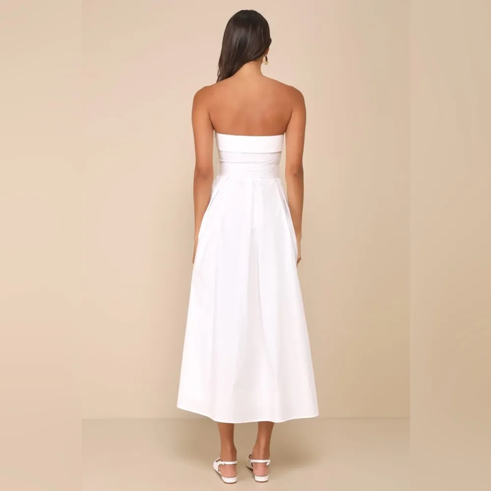 LULU’S Trendsetting Choice White Strapless Midi Dress With Pockets - Image 5