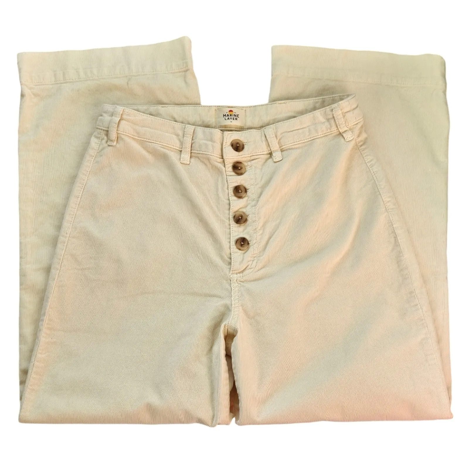 Marine Layer Bridget Exposed Button Crop Wide Leg Corduroy Pants US 14 - Image 4