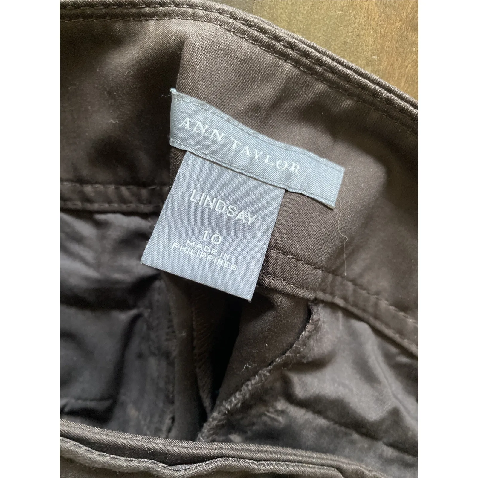 Ann Taylor Womens 10 Brown Wide Leg Stretch Pants Gold Button‎ Sailor Waist - Image 6