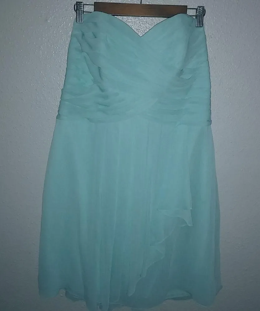 David's Bridal 16 Spa Strapless Crinkle Chiffon Formal Dress Plus in Fresh Aqua - Image 3