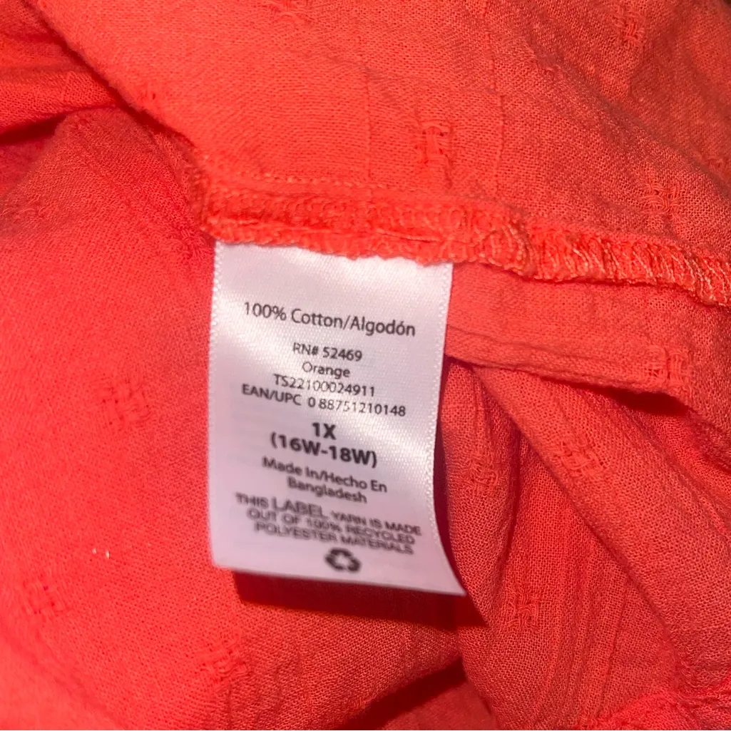 Terra & Sky Coral Ruffle Sleeve Blouse square neck top shirt woman’s 1X 16W 18W - Image 8