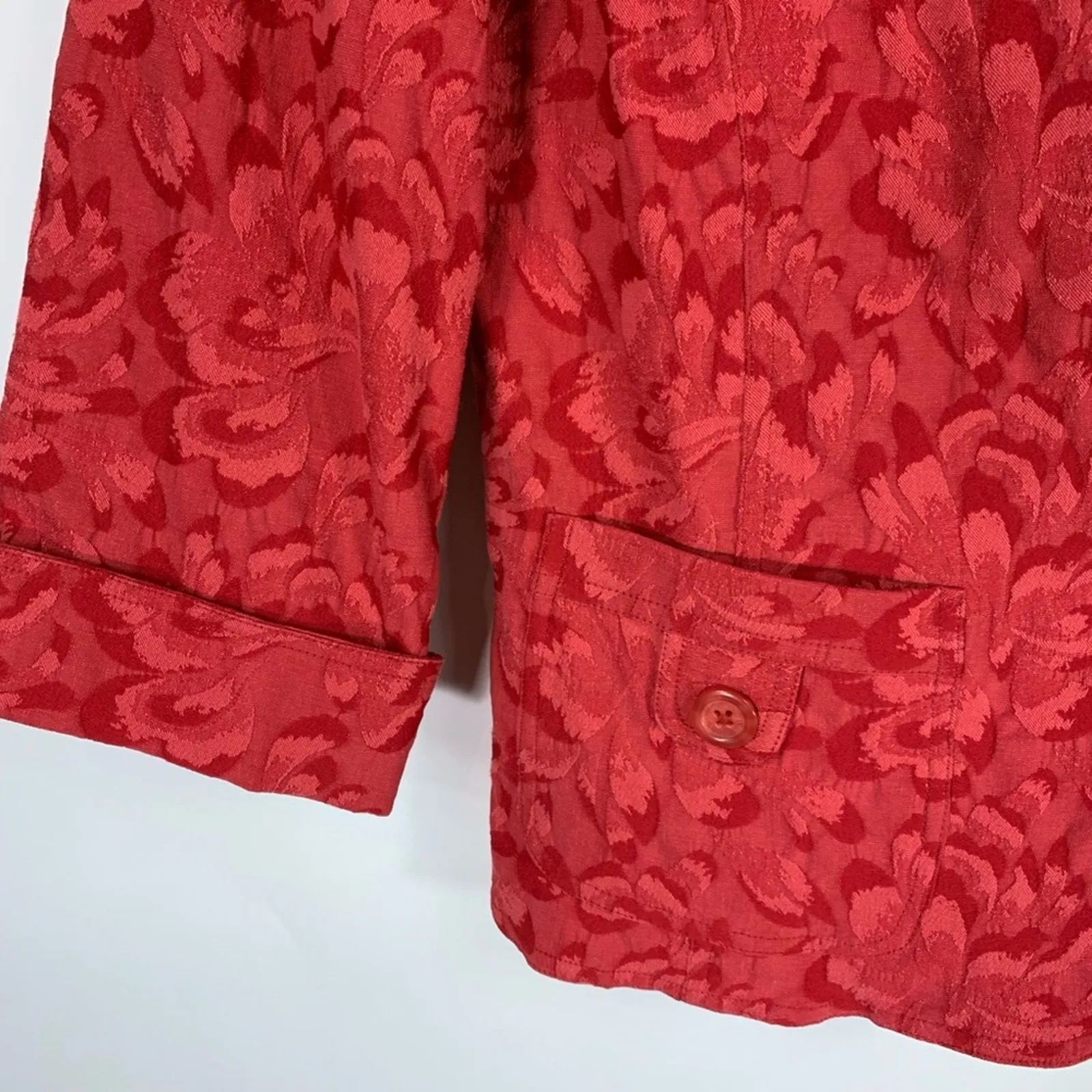 Coldwater Creek Red Tapestry Blazer Jacket Petite Medium - Image 4