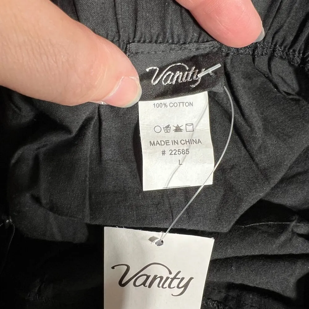 Vanity Womens Empire Waist Babydoll Tank Top Floral Tie Back Padded Black White Size L - Image 10