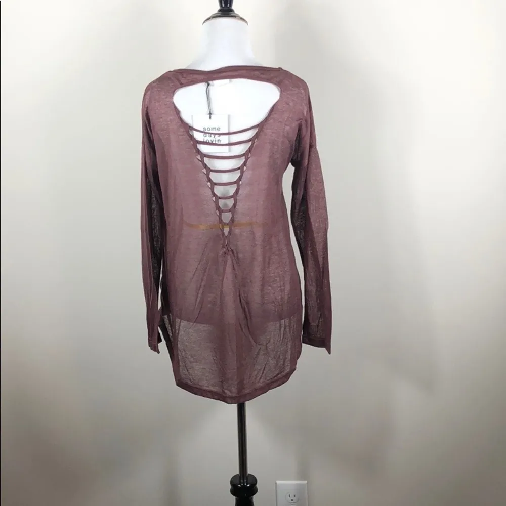 Long Sleeve Top Lace Up Back Cutout Purple - Image 2