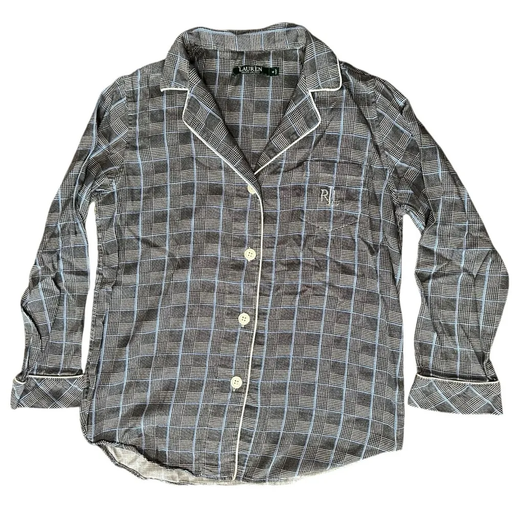 Lauren Ralph Lauren Size M Black Blue Plaid Long Sleeve Pajama Top & Bottom Set - Image 3