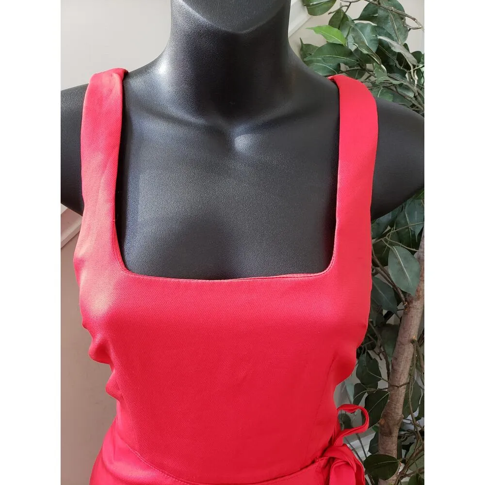 TCEC Tank Dress Womens Small Red Ruched Wrap Tie Waist Square Neck Back Zip - Image 13
